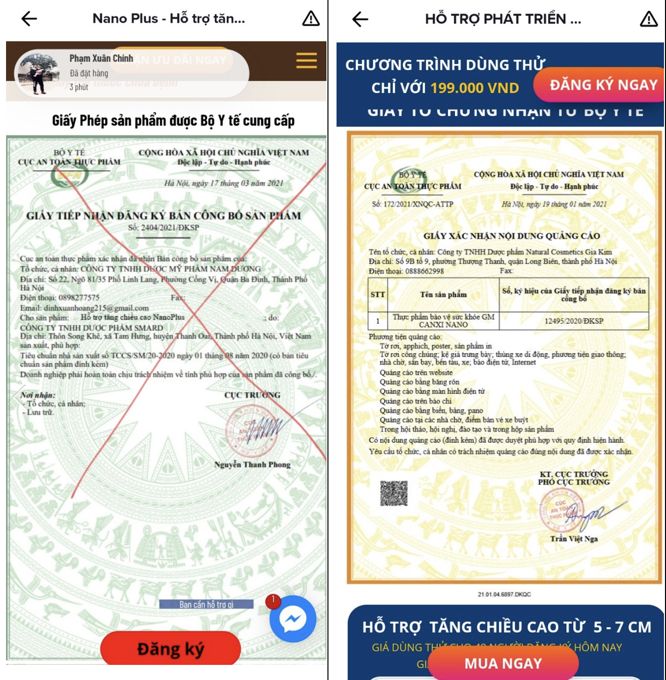 Thông tin giấy phép giả mạo.