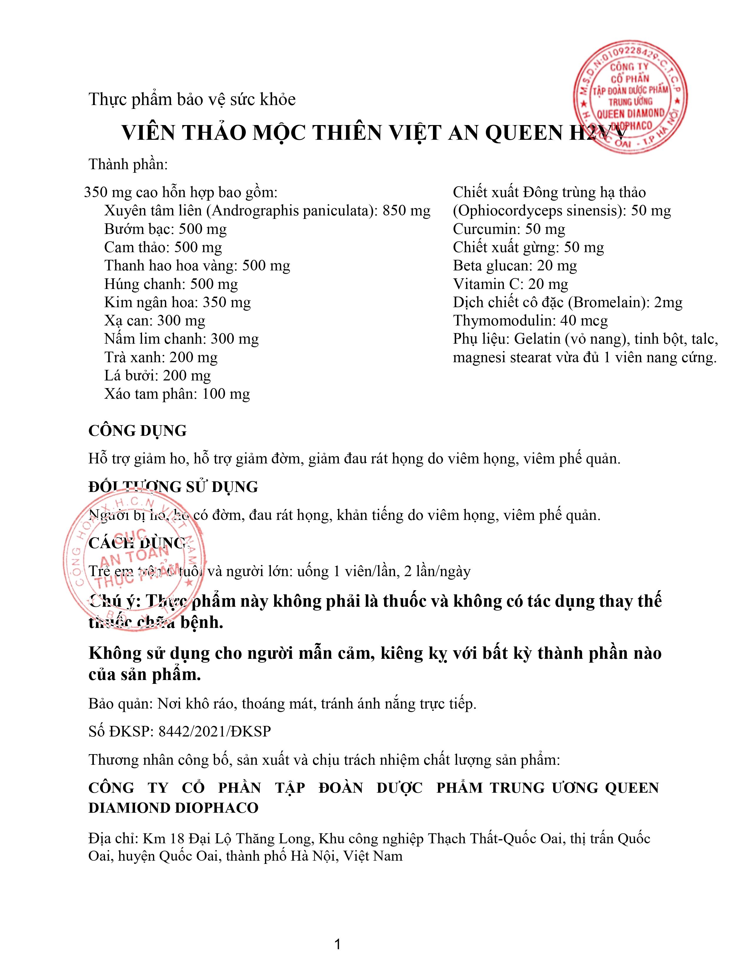 Nội dung Giấy xác nhận quảng cáo do Cục An toàn thực phẩm cấp ngày 17/12/2021
