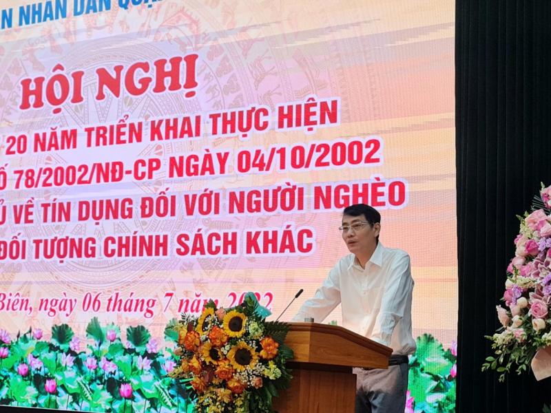 Phó Giám đốc NHCSXH TP Hà Nội Hoàng Liên Sơn phát biểu tại Hội nghị.