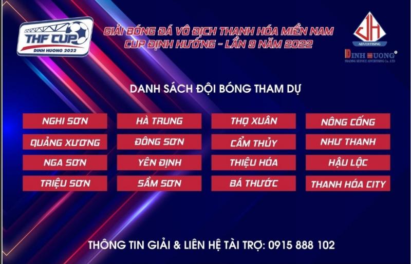 Danh sách các đội bóng tham dự giải Bóng đá vô địch Thanh Hóa miền Nam Cúp Định Hướng lần 9 năm 2022