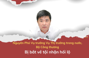 Nguyên Phó Vụ trưởng Vụ Thị trường trong nước, Bộ Công thương bị bắt về tội nhận hối lộ 