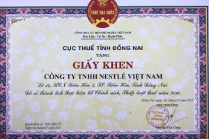 Lần thứ 5 liên tiếp Nestlé Việt Nam nhận Bằng khen của Cục thuế Đồng Nai