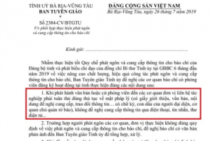 Bà Rịa - Vũng Tàu: Yêu cầu phóng viên tác nghiệp phải có giấy giới thiệu của cơ quan chủ quản