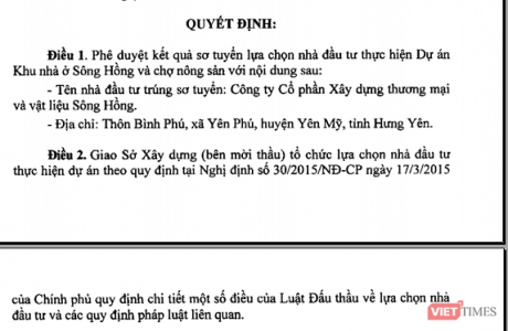 Hưng Yên: Danh tính nhà đầu tư trúng sơ tuyển dự án Khu nhà ở Sông Hồng