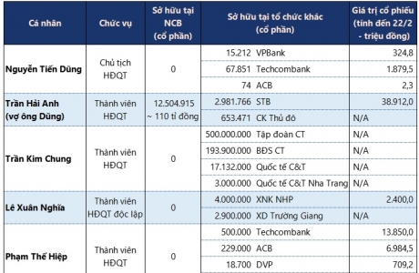Vợ chồng bà Trần Hải Anh sở hữu hàng triệu cp Sacombank, Techcombank, VPBank