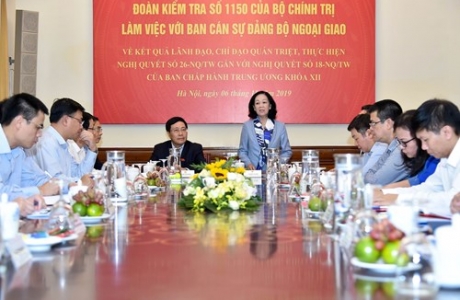 Đoàn kiểm tra của Bộ Chính trị làm việc với Bộ Ngoại giao