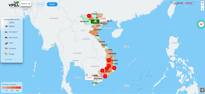 Bản đồ số hồ tiêu và gia vị Việt Nam.