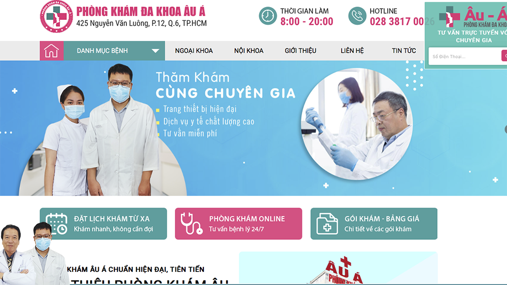 website quảng cáo về Phòng khám Đa khoa Âu Á (ảnh chụp màn hình)