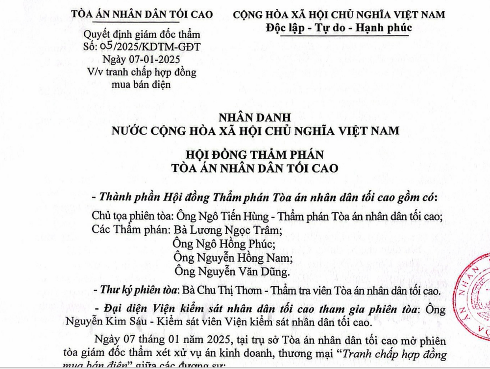 Vụ mua bán điện mặt trời ở Krông Pa, hủy quyết định giám đốc thẩm 1